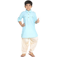Jbn Creation Boys' Blue Cotton Blend Pathani Suit Set