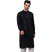 Jompers Men's Black Chikankari Embroidered And Sequence Kurtas. (Black, M)