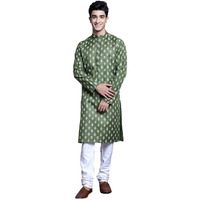 Jompers Men's Cotton Floral Printed Kurta Pyjama Set (Olive, S)