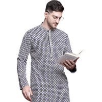 Jompers Men Sequin Embroidered Pure Cotton Kurtas (Navy, M)