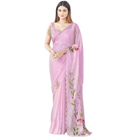 Womanista Women's Women Satin Saree Ll Women Floral Print Saree Ll Women Hand Print Saree Ll Un-Stitched Blouse Saree Ll Women Pink Saree