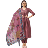 Womanista Women's Tonal Thread Alia Cut Flared Kurta With Pant And Dupatta (Kurtaset_1317_Xl)