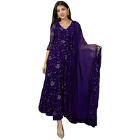Xomantic Fashion Purple Color Embroidered Designer Kurta Dupatta Set (X-Large, Purple)