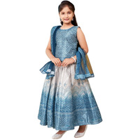 Aarika Girls Turquoise Colour Printed Embellished Stone Silk Lehenga Choli Set (5-11 Years)