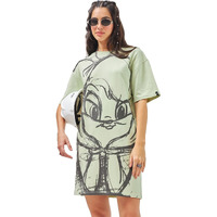 Bewakoof Heavy Duty 1.0 Official Looney Tunes Merchandise Women's Printed Oversized Fit Half Sleeve Round Neck Poly Cotton T-Shirt Dress 603346 Green M
