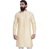 Divisive Men's Printed Cotton Silk Blend Only Slim Fit Kurta (Dkrt214_Xxl_Lt Yellow)