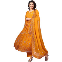 Fashion Basket Georgette Embroidered Anarkali Kurta Set For Women (In, Alpha, L, Regular, Yellow)