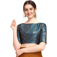 Oomph! Jacquard Blue Readymade Blouse For Women - Rbbl162Xl
