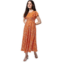 Oomph! Dress For Women Stylish | One Piece For Women Long | Trendy Long One Piece Summer Outfit | Lightweight Flared Maxi Dress For Casual & Holiday Wear Orange