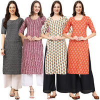 Pinkmint Women's Crepe Digital Print Straight Kurta(Pack Of 4)[Qn-377-347-352-354-Xxl]