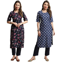 Pinkmint Kurta Set For Women Ll Printed Kurti & Pant Set Ll Combo Kurta Set Ll (Pack Of 2) Purple-Blue