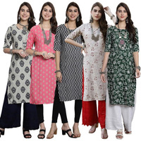 Pinkmint Crepe Printed Kurti For Womens College Wear Kurti Festival Wear Kurti For Women (Pack Of 5)