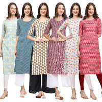 Pinkmint Women's Crepe Digital Print Straight Kurta [Pack Of 6] (Ccp-343-351-352-347-334-328-Xxl)