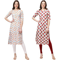 Pinkmint Women's Crepe Digital Print Straight Kurta(Pack Of 2)[Ql-334-342-Xl]
