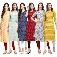 Pinkmint Women's Crepe Digital Print Straight Kurta Pack Of 6 [Cr-360-343-366-337-340-329-M]