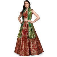 Purvaja Women's Jacquard Semi-Stitched Lehenga Choli (Aahana-Red_Red_Free Size)