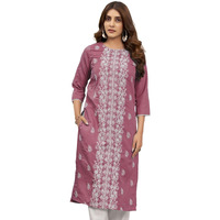 Sanisa Women's Rayon Blend Chikankari Embroidery Straight Kurti (476K10049N-M_Dusty Pink)