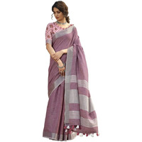 Satrani Women's Cotton Self Woven & Tassel Saree With Unstitched Blouse Piece(2912S344N_Light Pink)