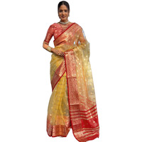 Satrani Women's Organza, Silk Blend Weaving Banarasi Saree With Unstitched Blouse Piece (4168S192N_Light Yellow)