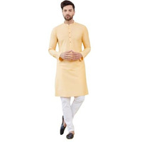 See Designs Men Full Sleeve Side Slit Beige Cotton Solid Straight Mandarin Collar Kurta - Sd2Kt_2414Xxl