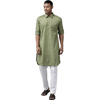 See Designs Men's Olive Regular Pure Cotton Pathani Printed Men's Kurta - Sdpkt_1146L