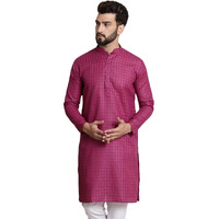 Sojanya (Since 1958 Men's Cotton Blend Magenta Checked Only Kurta