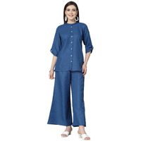 Stylum Women's Solid Cotton Blend Co-Ord Set (Csroyalvirtus42_Blue, Xl)
