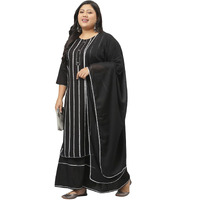 Stylum Women's Plus Size Rayon Printed Straight Kurta Sharara Dupatta Set (Blacksharara46_Black, 3Xl)