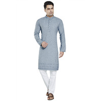Divisive Men's Sequince Embroidered Cotton Blend Slim Fit Kurta Pyjama Set (Dkrt28_M_Grey)