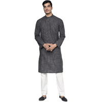 Fabindia Men's Cotton Geometric Slim Slim Fit Kurta_Black_Xs