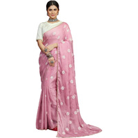 Glory Sarees Womens Moss Chiffon Embroidery Saree With Blouse Piece (Glf720_Light Pink)