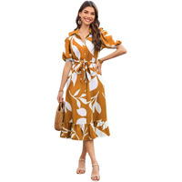 Greciilooks Rayon Fit And Flare Below The Knee One Piece Maxi Bodycon Dresses Midi Dress For Women (Gl-Wd1214_Yellow
