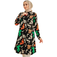 Gufrina Dresses For Women Full Sleeve||Abstract Print In Black|| Relaxed Fit, ||Button-Down Front Design (Black Xxl)