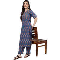 Idalia Blue And Red Printed Cotton Kurta Pants