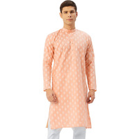 Jompers Men's Cotton Floral Printed Kurta. (Peach, M)