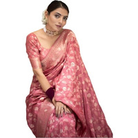 Flosive Women's Soft Kangivaram Silk Saree With Copper Zari Weaving With Boluse (Peach)