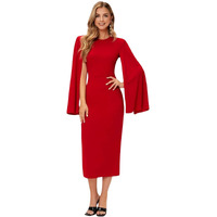 Greciilooks One-Piece Below The Knee Bodycon Dress For Women (Gl-Wd1174-Large-Red)