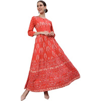 Ishin Women's Cotton Anarkali Printed Ethnic Motifs Print Peach Kurti Ksgl-9062_M_Peach