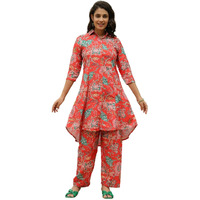 Leriya Fashion Women's Rayon Printed Regular Kurta Set (Lf-W2158&Tr1124_Red_S)