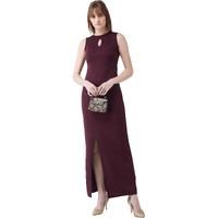 Miss Chase Women's Bodycon Slit Maxi Dress (Mcaw18D12-46-184-05,Wine Red,L)