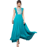 Miss Chase Women's Turquoise Halter Neck Cap Sleeve Embellished Pleated Maxi Dress (Mcaw21D06-12-33-03, Turquoise, S)