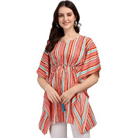 Preneum Women's Striped Regular Fit Kaftan (Kft-3_Pink M)