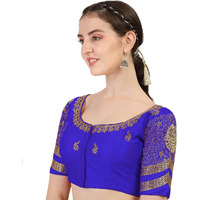 Pujia Mills Women's Silk Heavy Embroidery Peacock Khatli Work With Stone Work Readymade Blouse