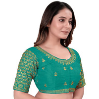 Pujia Mills Milan Silk Golden Zari Embroidery Work Elbow Length Saree Blouse (Sigma Rama 38)