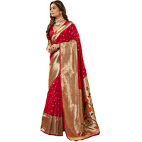 Pujia Mills Woman Pure Paithani Silk Banarasi Saree Indian Ethnic Wear Latest Kanjivaram Banarasi Saree In 2025 Woven Gold Zari Heavy Border With Rich Pallu And Butti Work Pink Saree For Woman