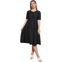 Purvaja Womens A-Line Midi Length Dress (Yuvi-054-Black_Black_X-Large)
