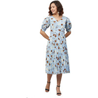 Rare Women's Crepe Fit And Flare Midi Casual Dress (Ep7012_Skyblue_Large)