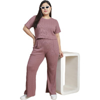 Rigo Plus Size Co-Ord Set For Women | Round Neck, Slim Fit Tracksuit Co-Ords Set For Women | Stylish Dresses For Women | Casual Wear, Beach Wear, Vacation Wear Outfit For Women Mauve