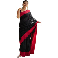 Satrani Women's Cotton Silk Woven Border Saree With Unstitched Blouse Piece (3684S137N_Black & Red)