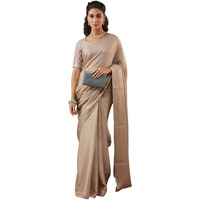 Satrani Women's Shimmer Georgette Top Dyed Saree With Unstitched Blouse Piece (4091S365N_Dark Beige)